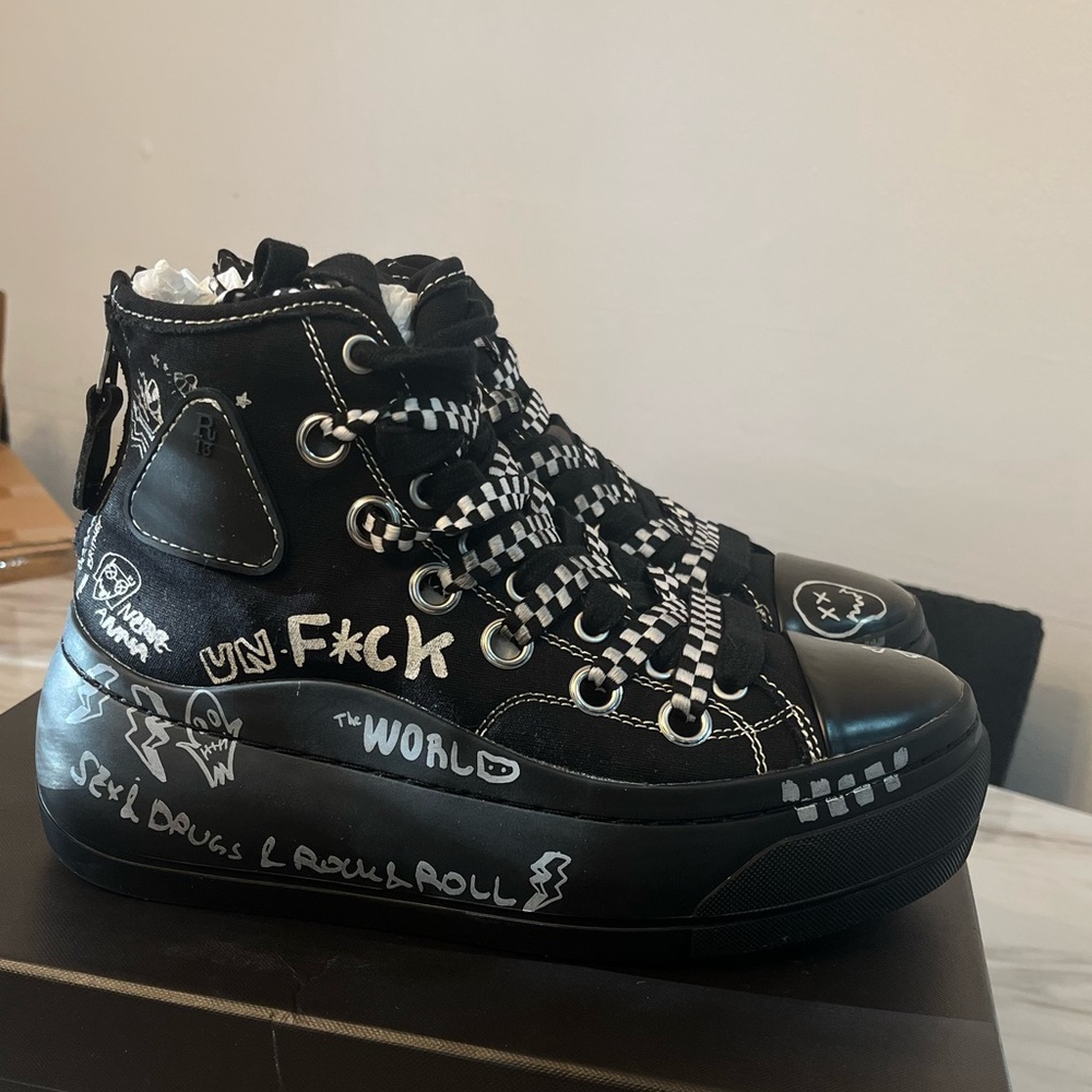 R13 Black and White High-Top Sneakers